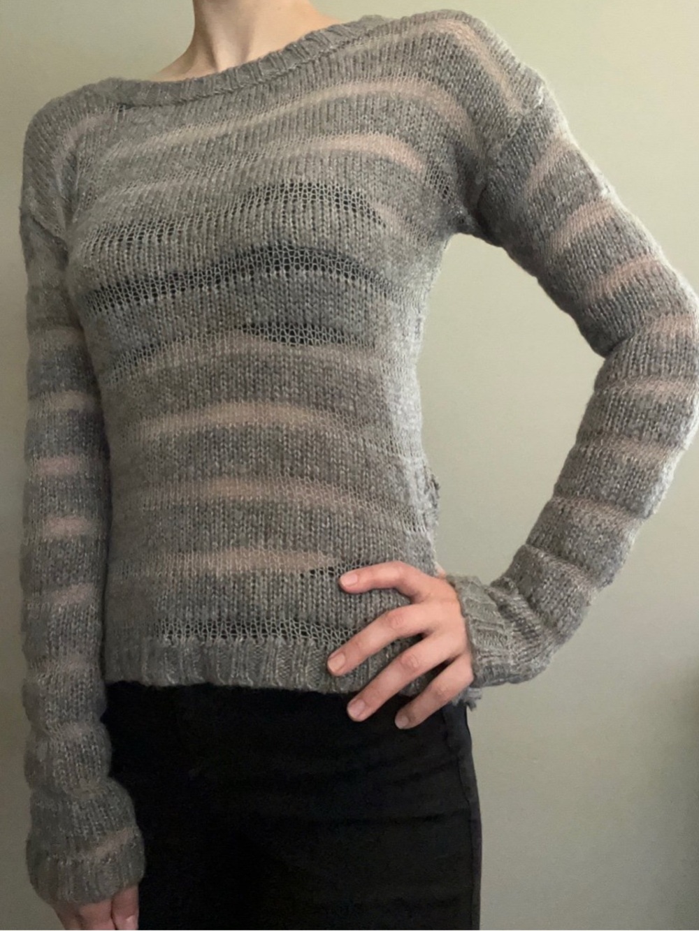 Light Grey Sheer Stripe Yoki Women's Sweater